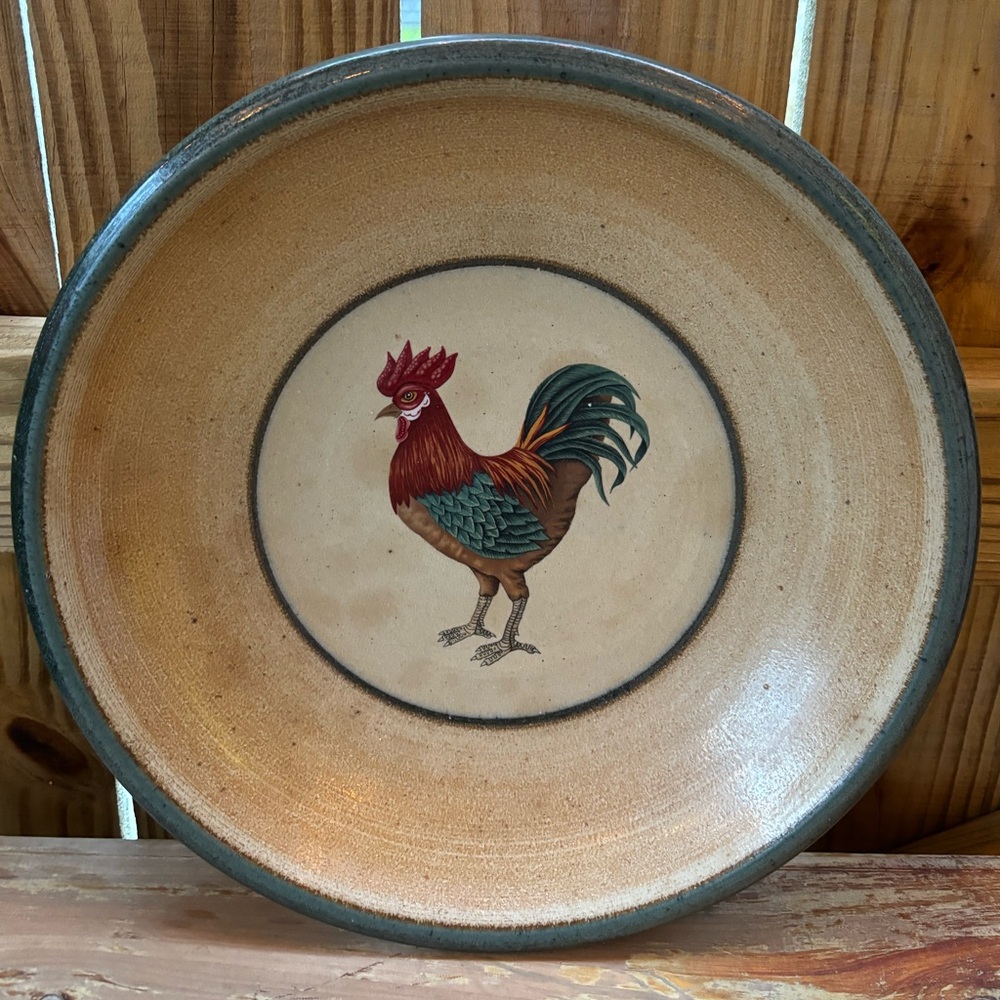 Vintage Monroe Salt Works Rooster Pattern Salt Glazed Large Pasta Platter 12.75”